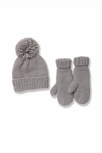 Hand Knit Basic Pom Pom Hat in Grey