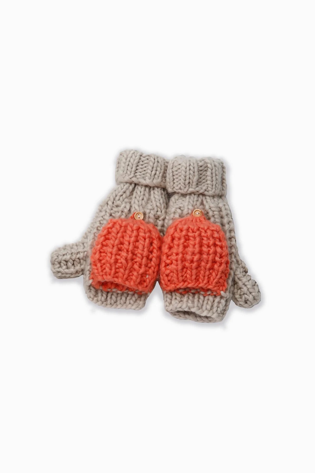 Hand Knitted Cotton Candy Flip Mittens in Beige