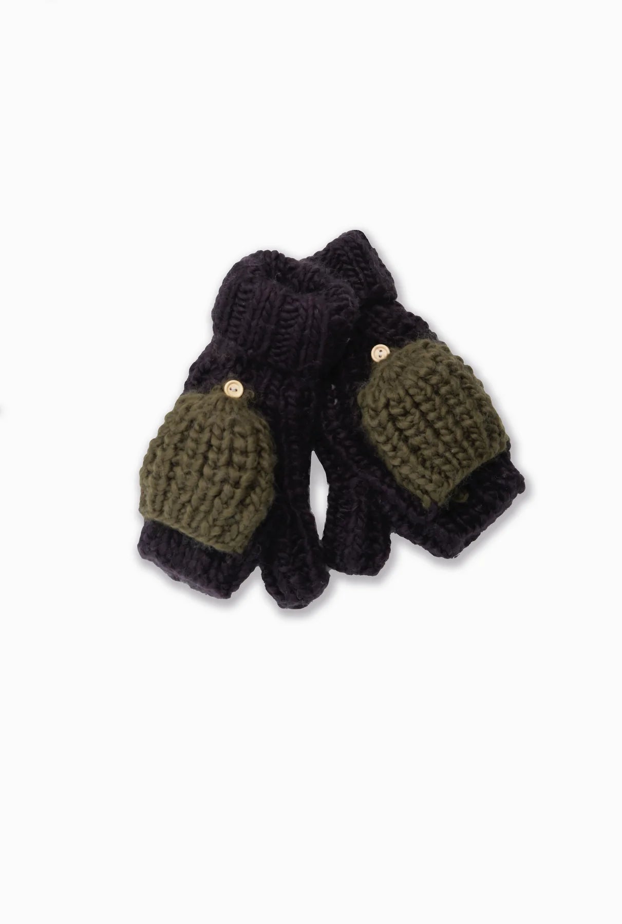 Hand Knitted Cotton Candy Flip Mittens in Black