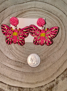 Beaded Butterfly Earrings in Fuchsia