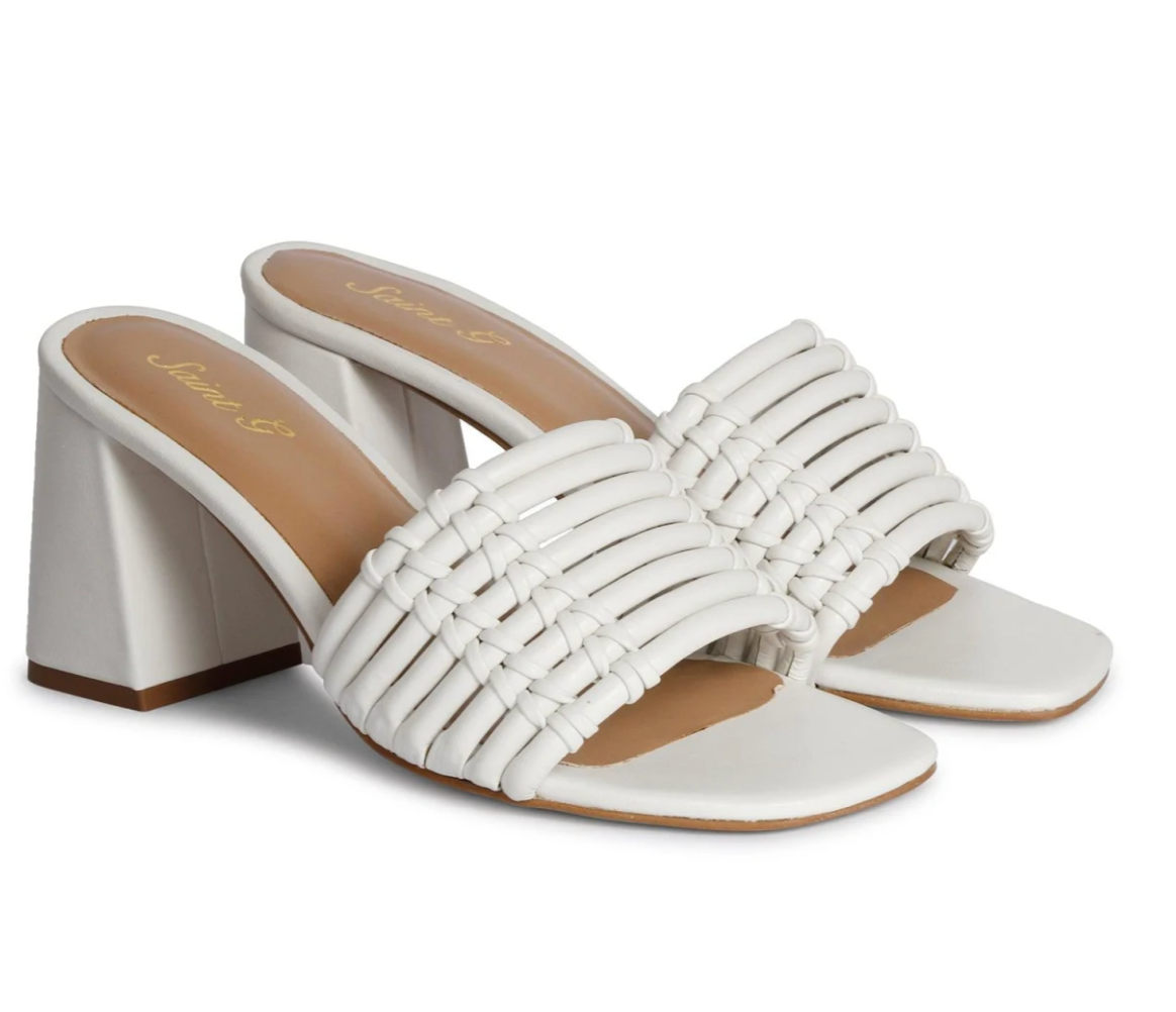 Bethany Leather Block Heel in Off White