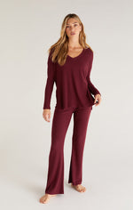 Load image into Gallery viewer, Show Me Some Flare Rib Pant in Garnet
