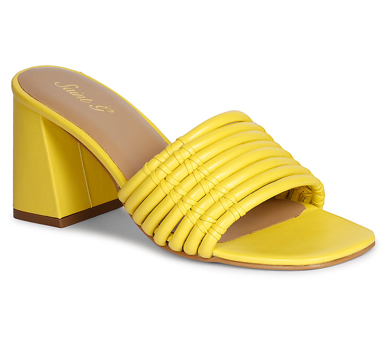 Bethany Leather Block Heel in Yellow