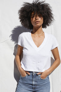 Alanis Recycled Cotton V-Neck Tee in White