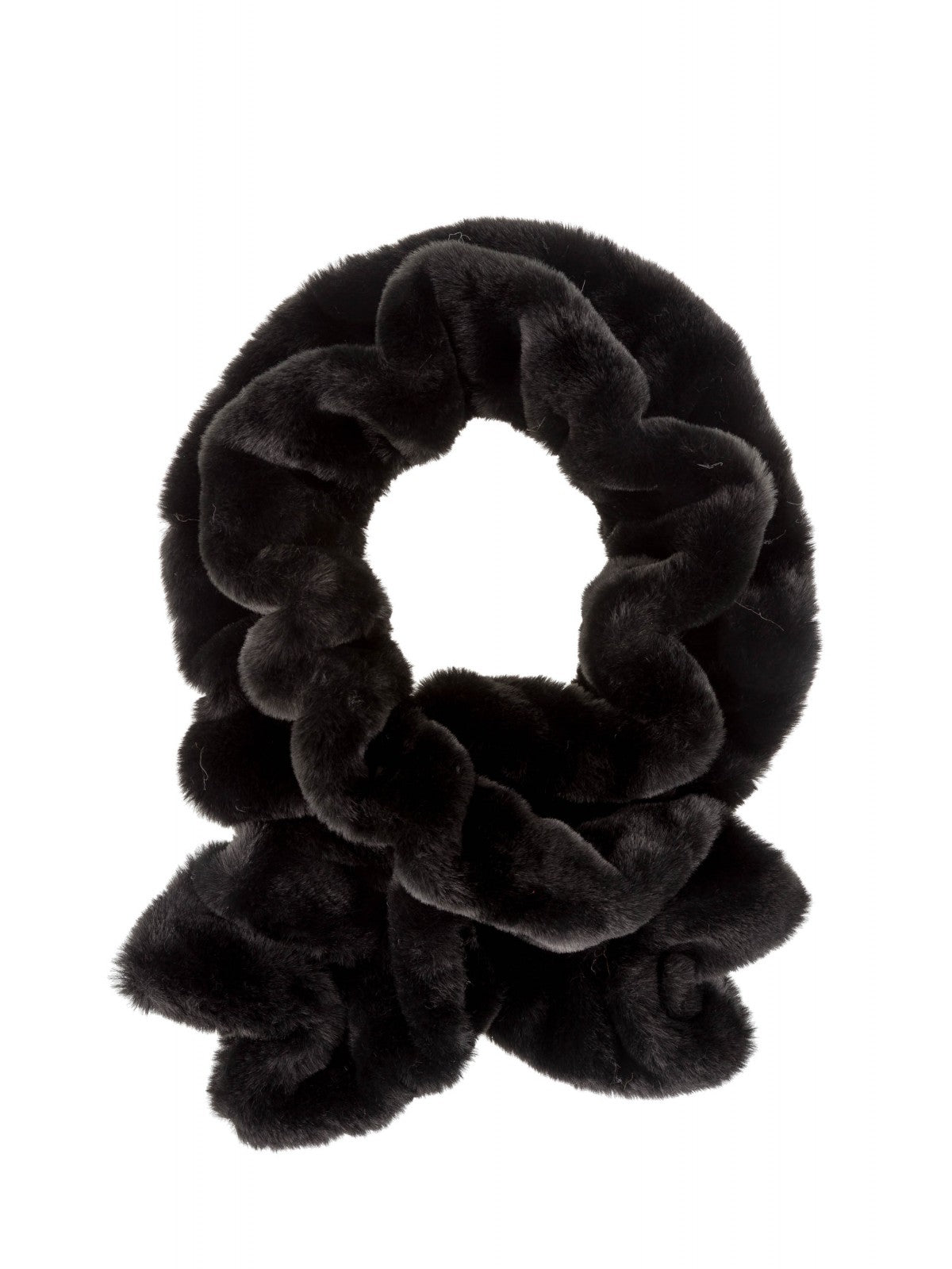 Ruched Faux Fur Scarf in Black