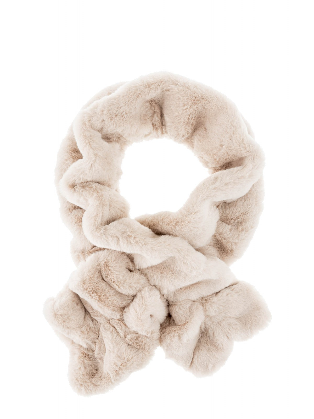 Ruched Faux Fur Scarf in Beige