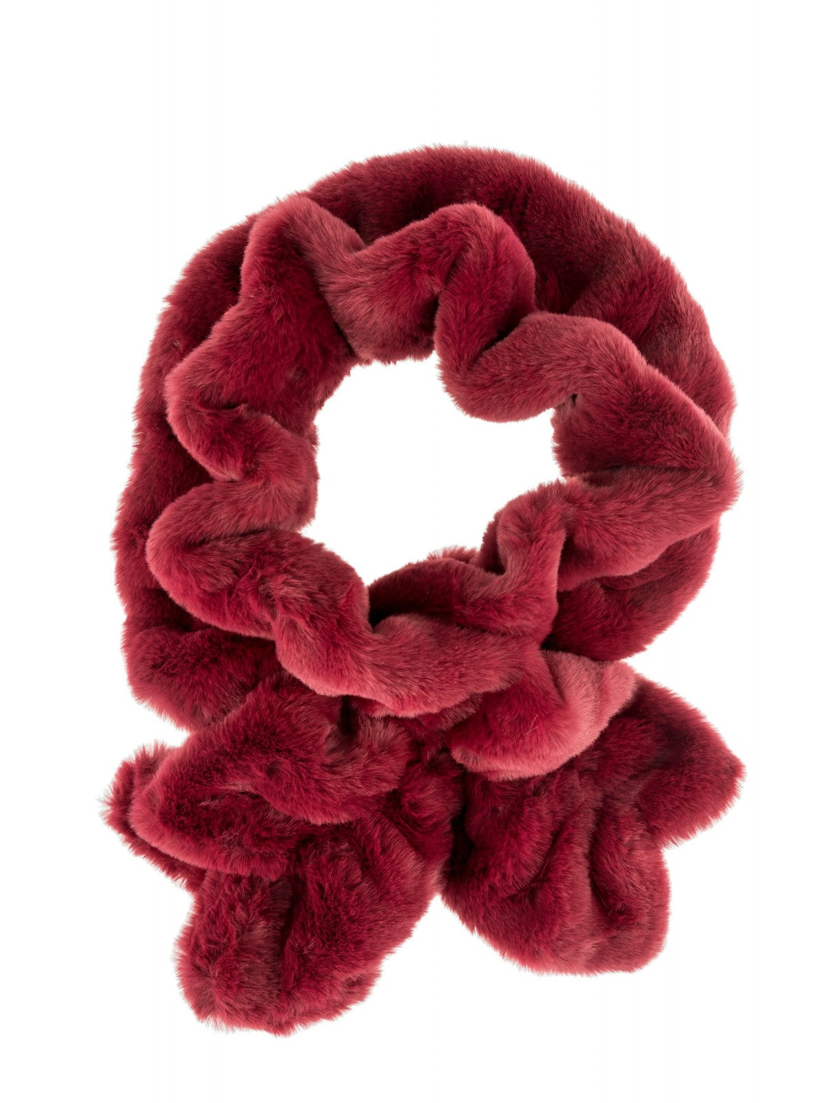 Ruched Faux Fur Scarf in Burgundy