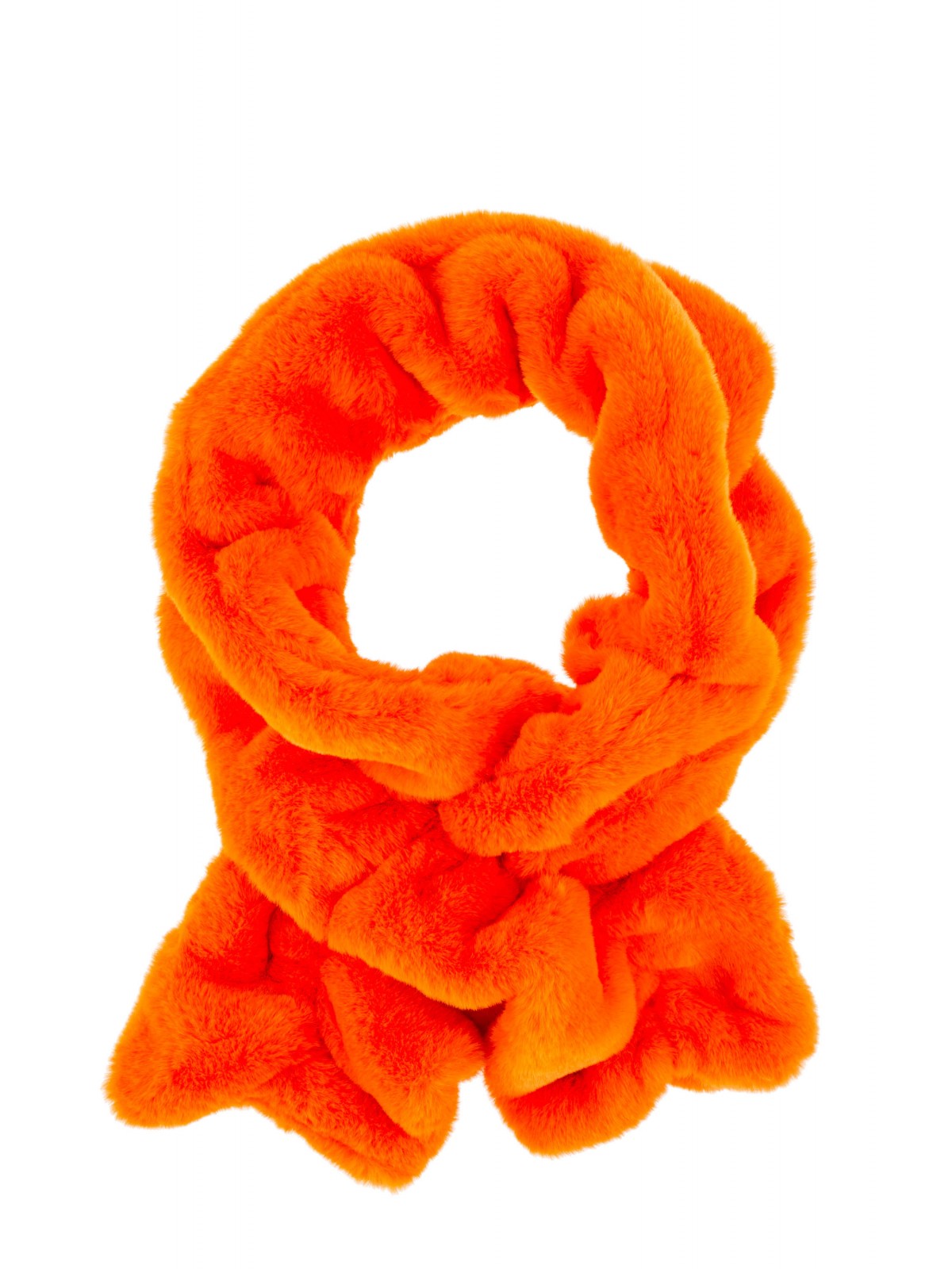 Ruched Faux Fur Scarf in Orange