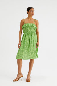 Tie Strap Sundress in Lime Flower Print