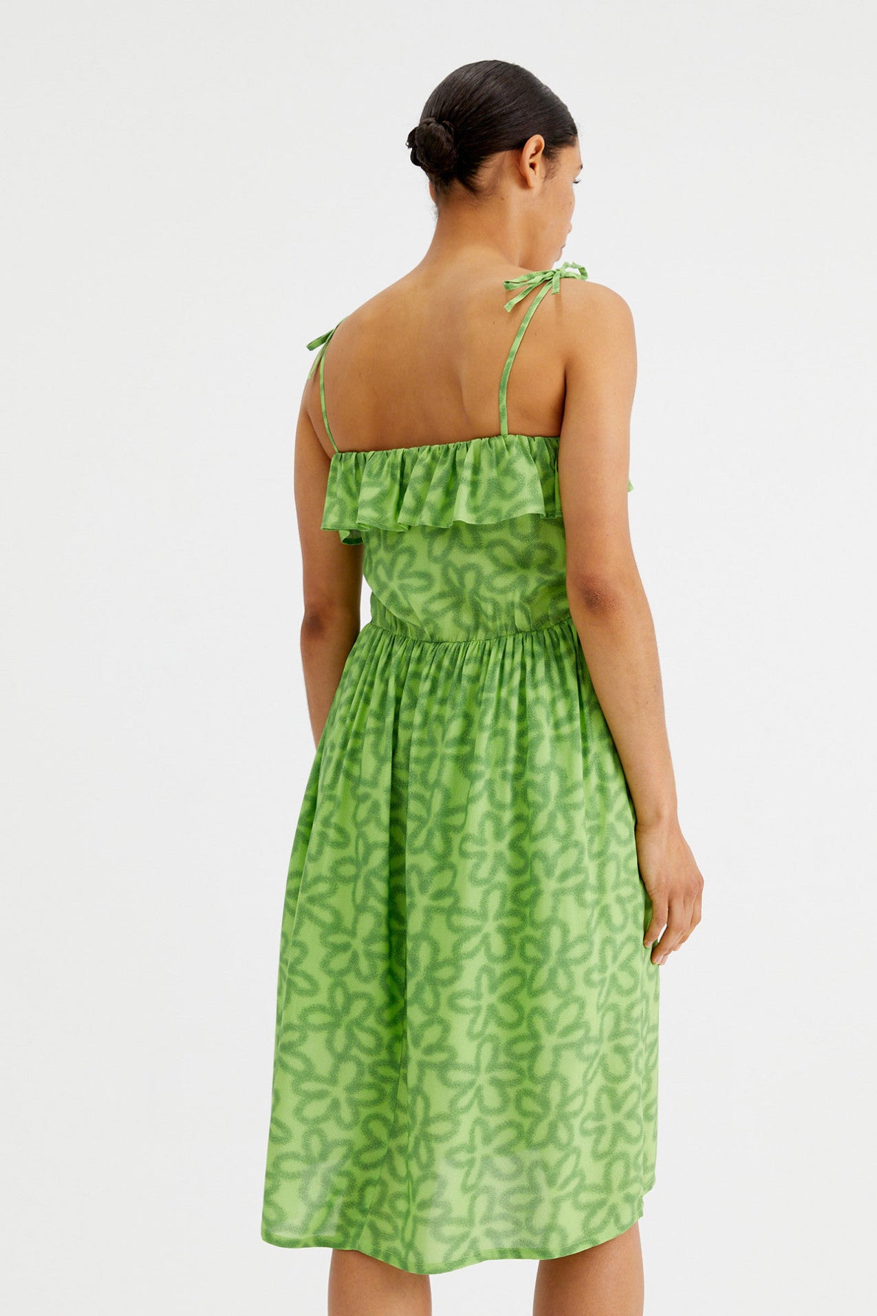 Tie Strap Sundress in Lime Flower Print