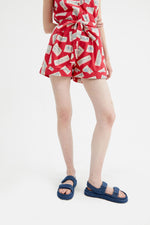 Load image into Gallery viewer, Postcard Print High Waist Tie Short in Red Aloha
