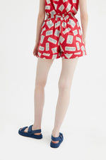 Load image into Gallery viewer, Postcard Print High Waist Tie Short in Red Aloha
