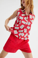 Load image into Gallery viewer, Postcard Print Sleeveless Top in Red Aloha
