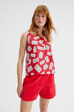 Load image into Gallery viewer, Postcard Print Sleeveless Top in Red Aloha
