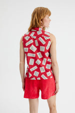 Load image into Gallery viewer, Postcard Print Sleeveless Top in Red Aloha
