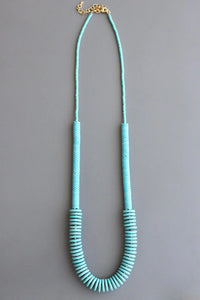 Turquoise Stone Disc and Brass Long necklace