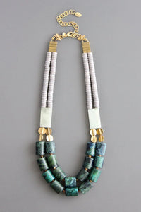 Double Strand Green and Gray Stone Necklace
