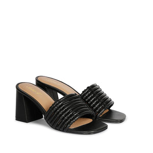 Bethany Leather Block Heel in Black