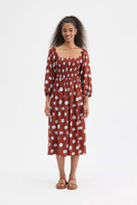Load image into Gallery viewer, 3/4 Sleeve Midi Dress in Tanzania Polka Dot
