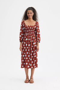 3/4 Sleeve Midi Dress in Tanzania Polka Dot